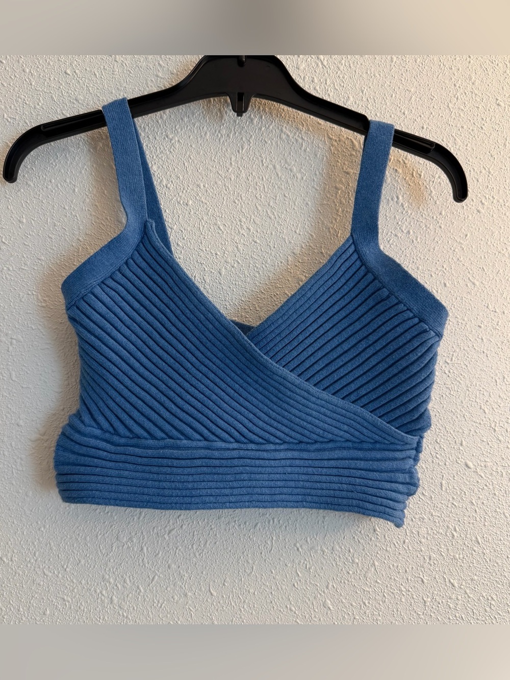 Princess Polly Blue Ribbed Wrap Crop Tank